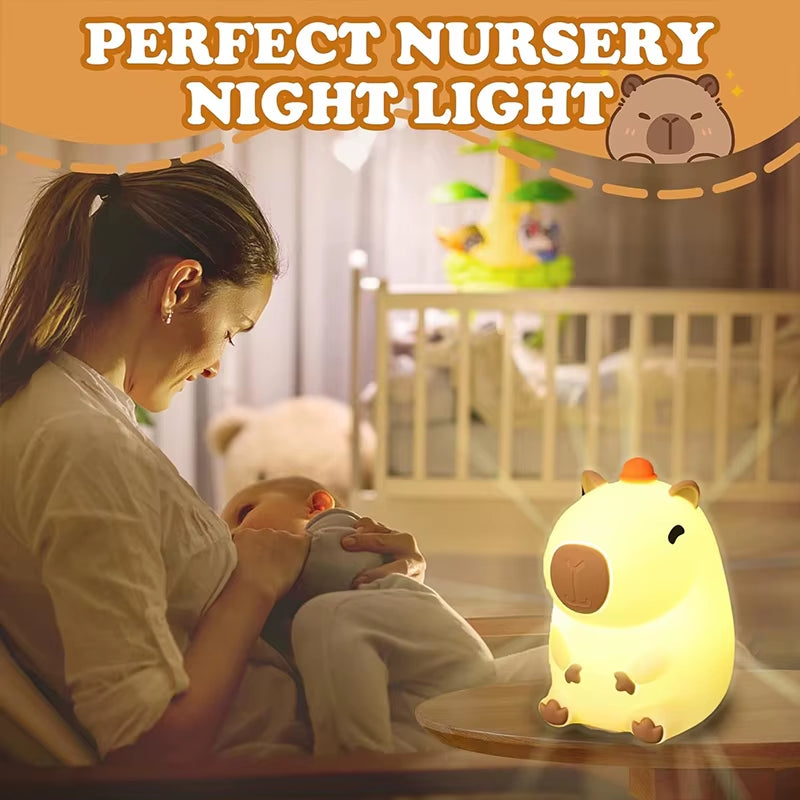 Cute Capybara Night Light Children'S Silicone Nightlight Gift USB Rechargeable Animal Touch Bedside Sleep Lamp Decoration